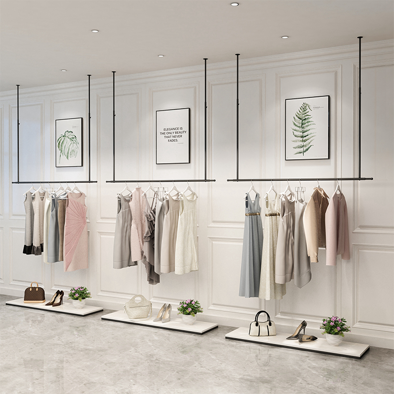 服装店吊架子悬挂圆管可调节吊杆吊挂顶衣架倒挂墙上男女装展示架