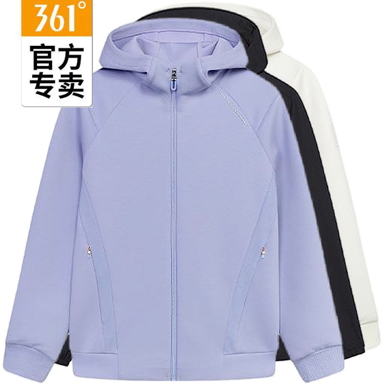 361度女秋开襟连帽综训卫衣外套