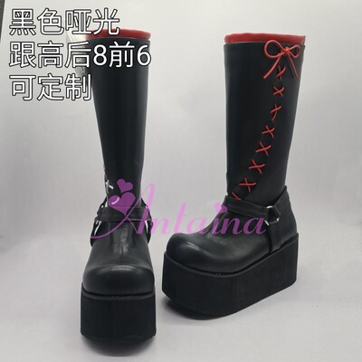 原宿大圆头骷髅头绑带高筒靴日常