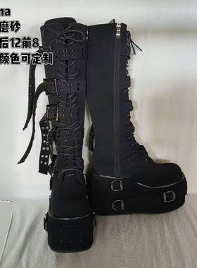 黑色高筒靴增高长筒靴松糕朋克风暗黑美式哥特朋克摇滚主唱厚底鞋