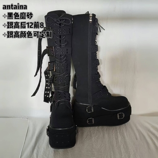 黑色高筒靴增高长筒靴松糕朋克风暗黑美式哥特朋克摇滚主唱厚底鞋