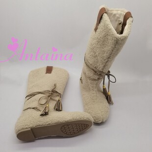 antaina外贸单毛绒靴女冬季 女靴2362 加绒保暖中高筒平底防滑棉鞋
