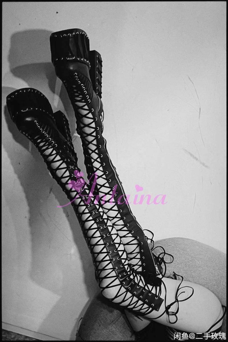 antaina欧美马蹄跟长筒靴绑带