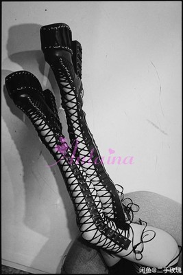 antaina欧美马蹄跟长筒靴绑带
