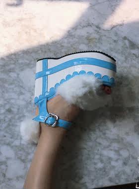 大码水蓝白拼色厚底凉鞋antaina