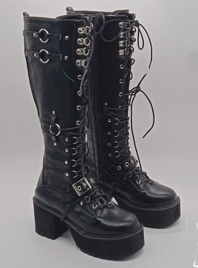 an*tai*na欧洲站 PUNK原宿厚底鞋时装单靴马丁靴铆钉靴皮带扣长靴