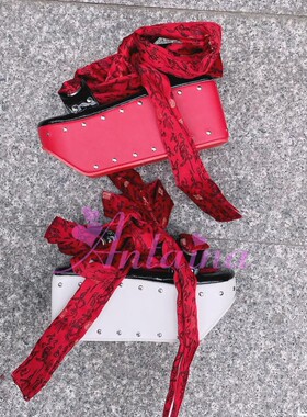 店主实拍木屐鞋和服鞋汉服鞋双色复古缎面织锦异形底方头鞋9113