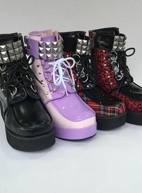 antaina店主实拍春秋原宿铆钉松糕厚底鞋豹纹情侣休闲短靴9839