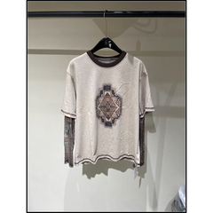 欧洲站YMQY2025早秋新款两件拼接印花宽松休闲圆领短袖T恤女上衣