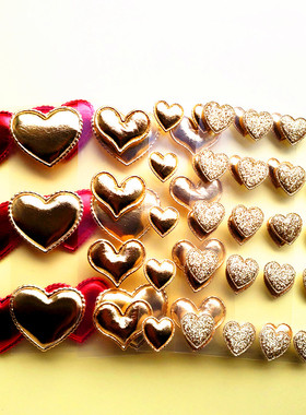 桃心贴画 心型立体贴纸 heart stickers 红色心贴纸 金色心贴画