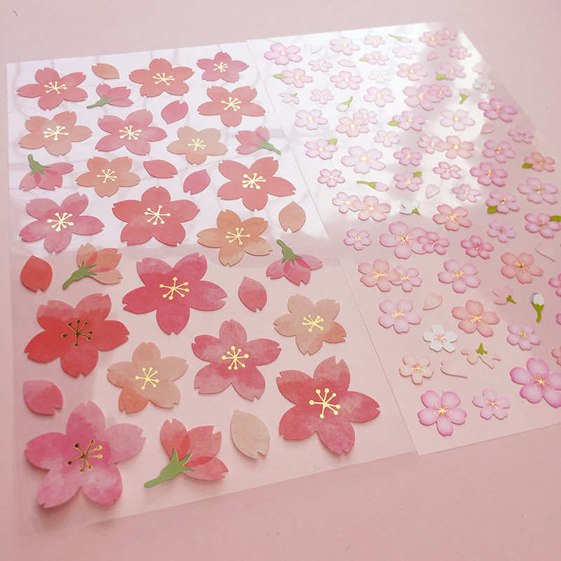 樱花贴纸 日本樱花贴画 平面烫金樱花贴贴纸 sakura stickers