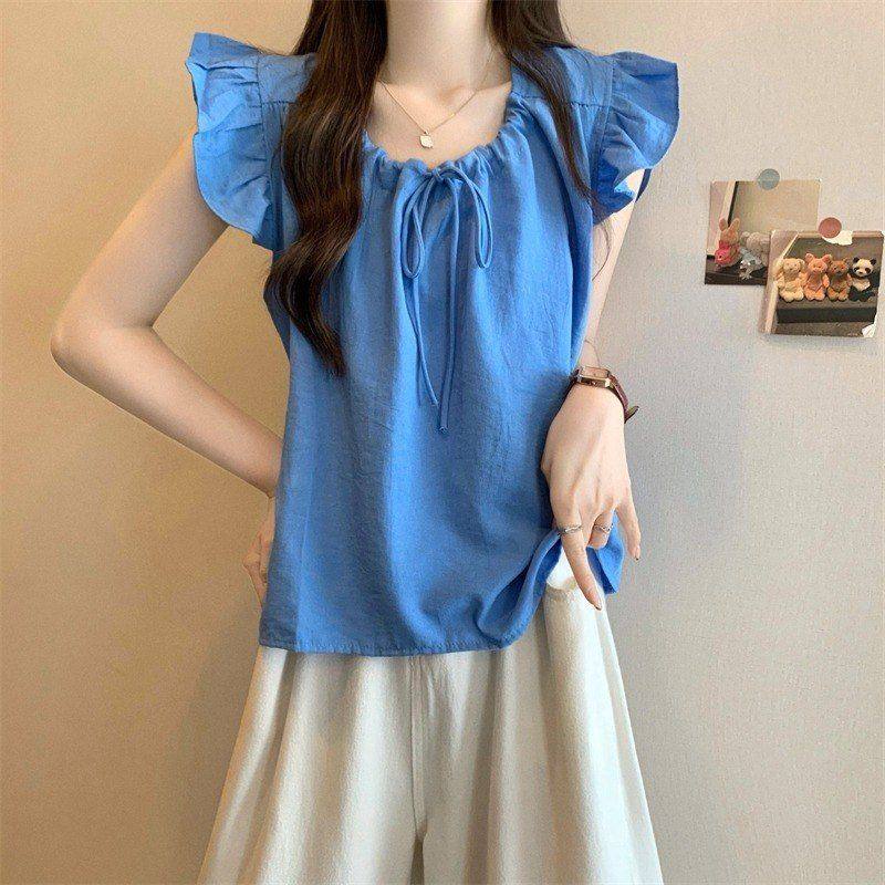 多巴胺克兰因蓝设计感小飞袖衬衫女夏季宽松蝴蝶结娃娃衫绝美上衣,女装/女士精品,蕾丝衫/雪纺衫,淘宝优惠券,粉丝福利购,淘宝优惠卷
