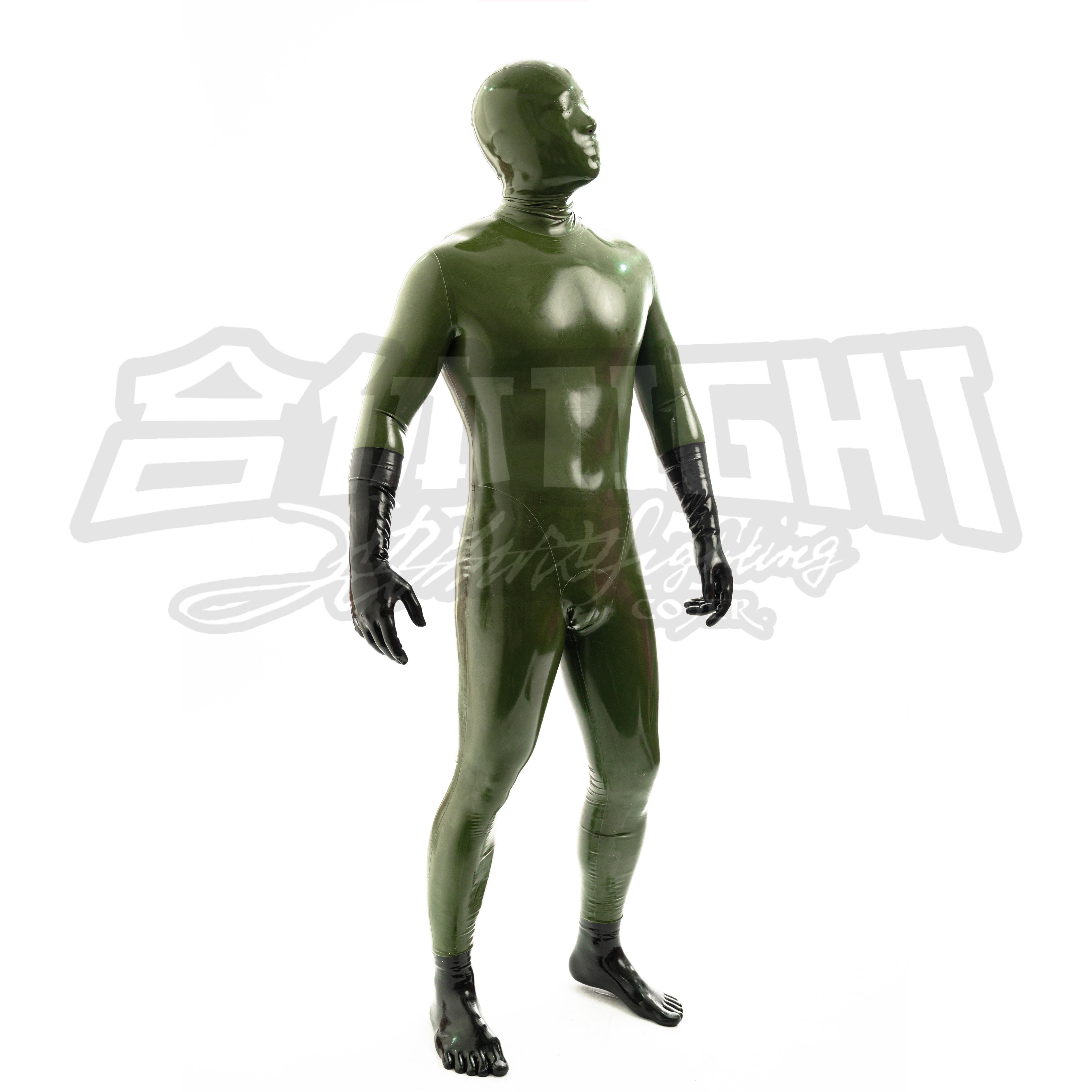 合体TIGHT 军绿色0.25进口超薄男士性感乳胶衣全包及连体情趣束缚