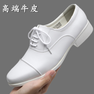 三接头白皮鞋军迷鞋黑白皮鞋婚礼伴郎演出护士大白鞋正装真皮牛皮