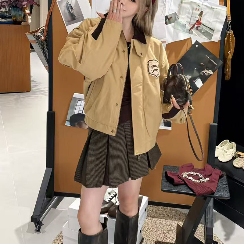 亲妈~2025冬新设计师款撞色灯芯绒拼接棉服加厚美式夹克外套