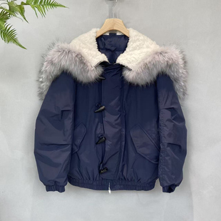 亲妈~2025冬新设计师款布面毛领鹅绒服夹克羽绒服外套