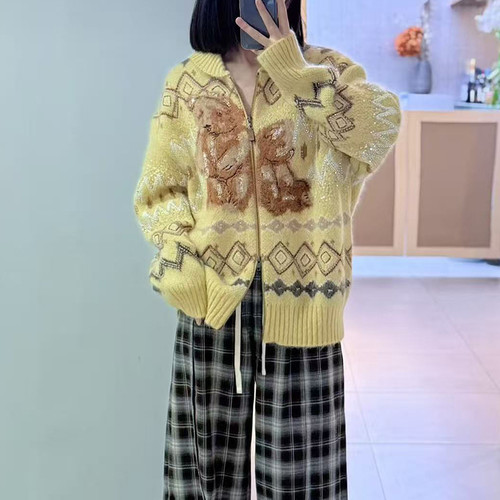 亲妈~2025冬新设计师款费尔岛雪橇领毛针织开衫外套