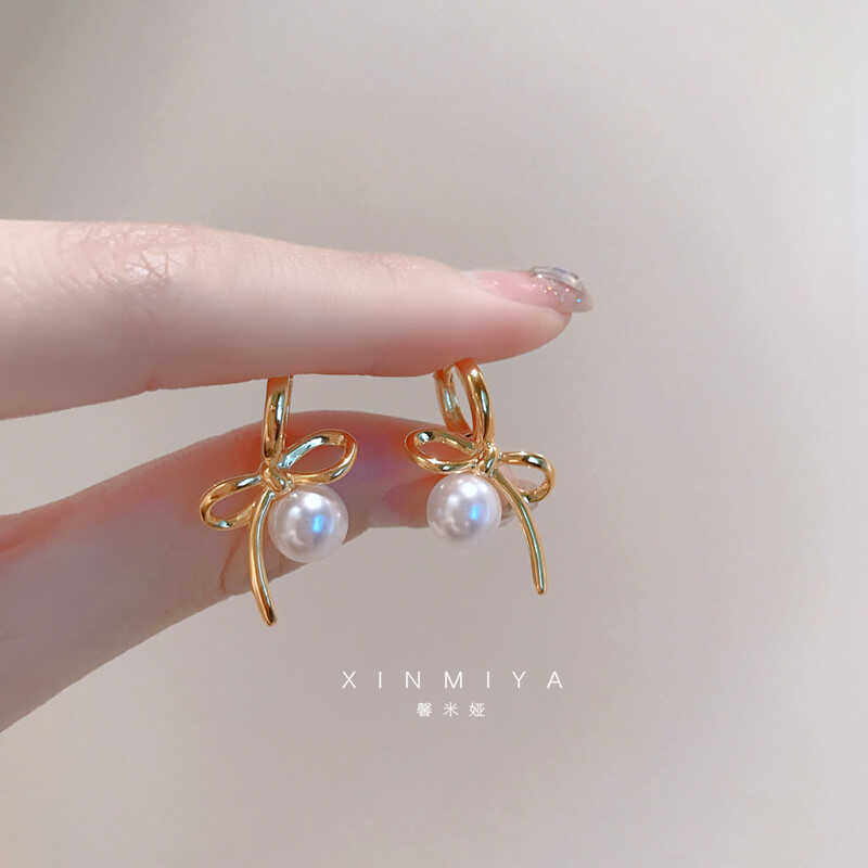 馨米娅芭蕾少女蝴蝶结珍珠耳环