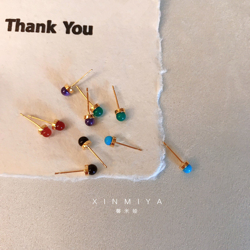 馨米娅糖果耳钉新中式天然玛瑙松石耳饰小众2026新款防过敏耳骨钉