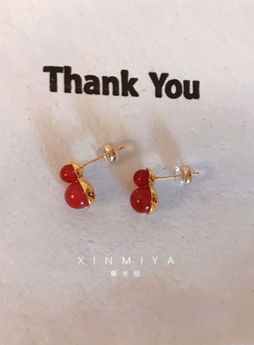 馨米娅新年红色玛瑙葫芦耳钉