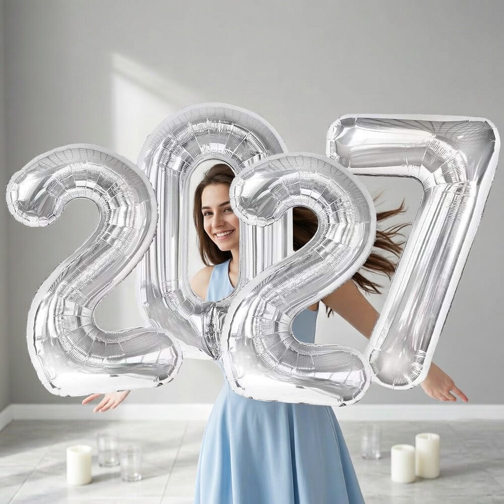 2027数字生日气球40寸银色