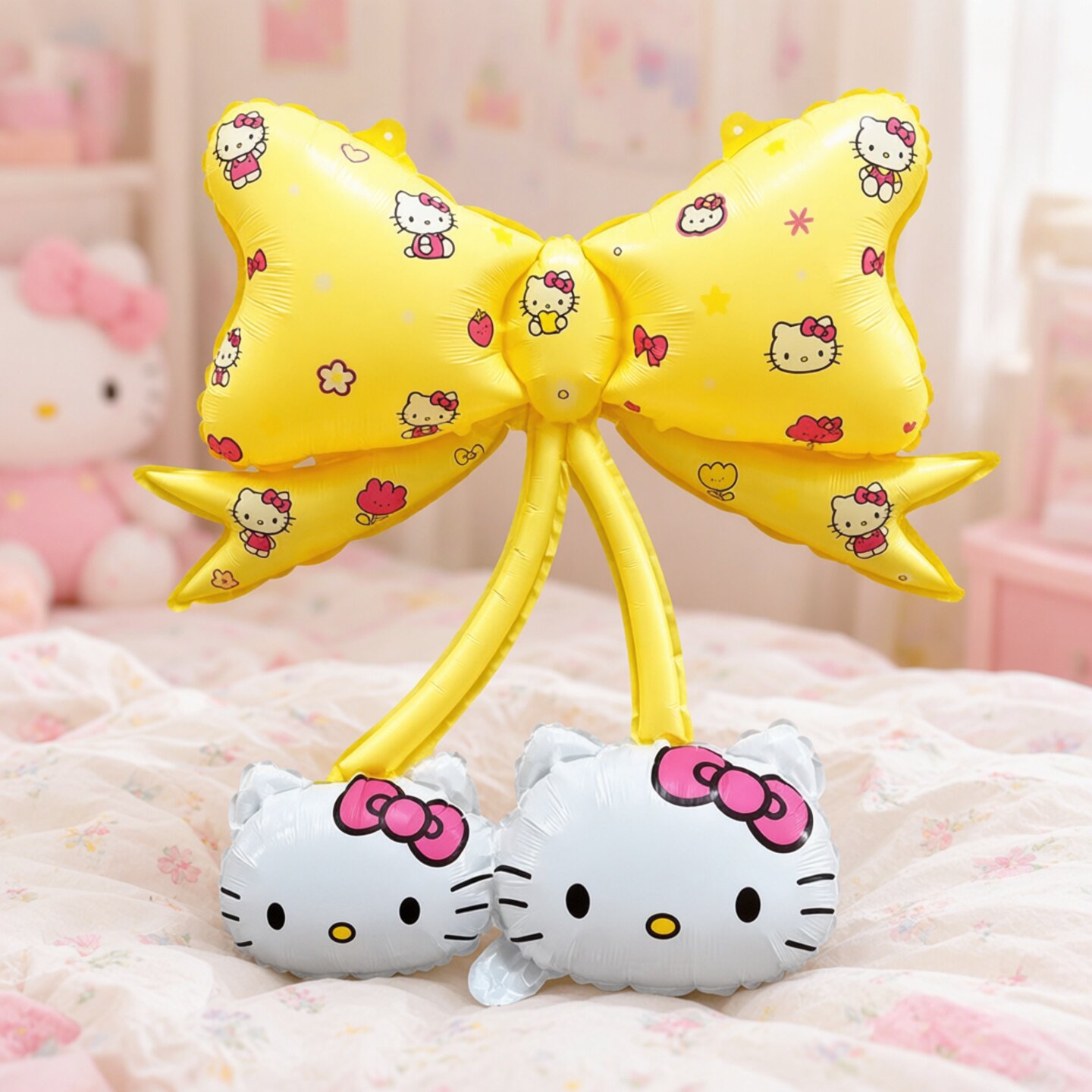 【双11抢先加购】KT猫爱心波浪蝴蝶结气球HelloKitty儿童爱心气球