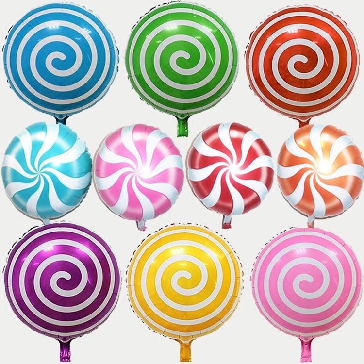 促销新款18寸圆形铝膜棒棒糖氦气球儿童生日派对装饰圈圈糖果气球