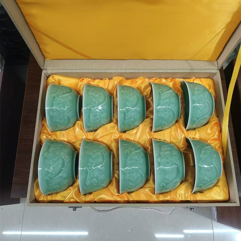 龙泉青瓷4.5英寸米饭碗10只礼盒装礼品餐具碗套装家用小碗陶瓷碗