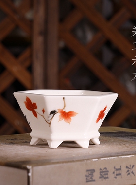 自在屋精品陶瓷釉盆星宇款贴画系列DY126#美工六方金秋菖蒲绿植小