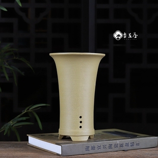 『宽底边兰花盆』自在屋紫砂小号兰花盆圆筒盆高盆包邮送底盘