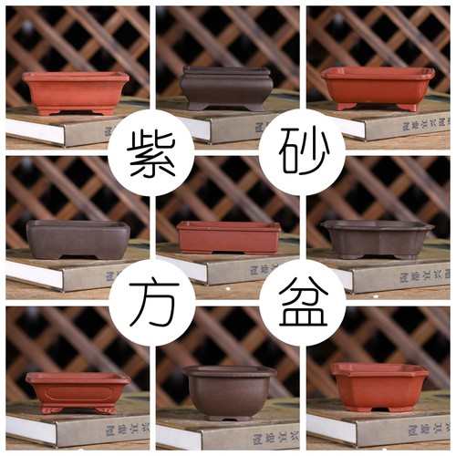 自在屋紫砂小花盆长方正方六方室内桌面小盆景盆绿植盆多肉盆