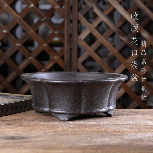 精选紫砂花盆HJ收腰花口浅盆