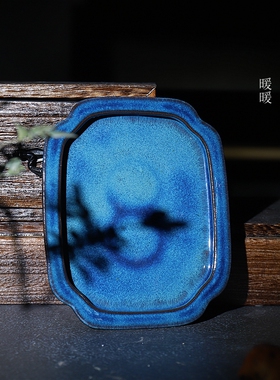精品陶瓷水底花盆 微型托盘 复古蓝色 吸水石盘附石菖蒲盆