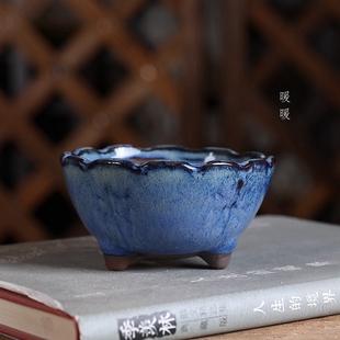 F455 满36元 三足圆浅盆 釉盆 包邮 暖暖花器