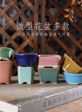 自在屋拇指釉盆4 迷你可爱 多肉绿植控养 微型盆 非常小 白胚彩色