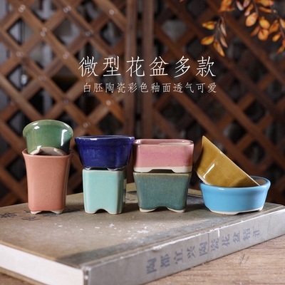 自在屋拇指釉盆4 迷你可爱 多肉绿植控养 微型盆 非常小 白胚彩色