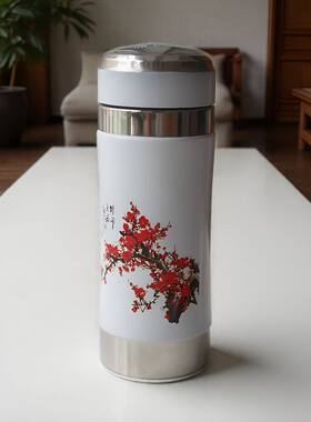 中式梅花保温杯不锈钢便携水杯