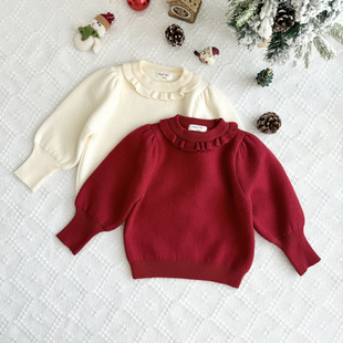 女童冬季加绒甜美毛衣 宝宝灯笼袖毛衣一体绒加厚保暖内搭针织衫