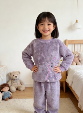 米乐鱼儿童睡衣冬装珊瑚绒套装女童上衣宝宝裤子秋冬儿童家居服