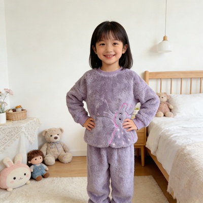 米乐鱼儿童睡衣冬装珊瑚绒套装女童上衣宝宝裤子秋冬儿童家居服