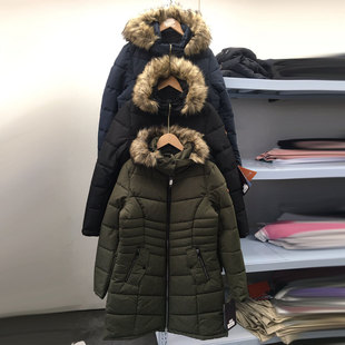 加厚~户外外贸女装中长款带毛领棉服女款防风防水棉衣外套 加大码