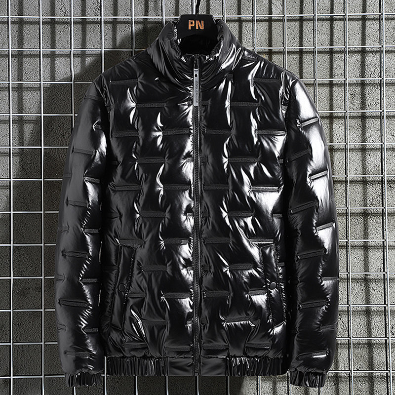 冬季男士新款外套立领潮流休闲亮面棉衣短款PU皮棉袄网格6015-P40，男装棉衣，星座1403B