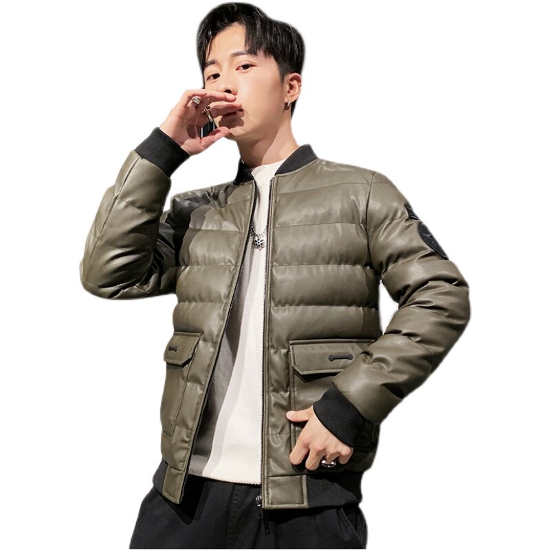 冬季男士棉衣短款外套修身羽绒棉服棒球领加厚PU皮棉衣826-P75,男装棉衣,星座1403B