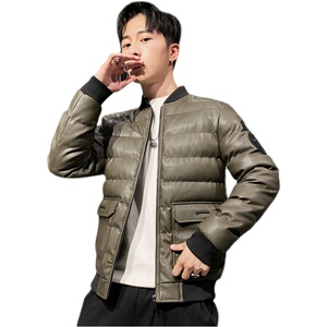冬季男士棉衣短款外套修身羽绒棉服棒球领加厚PU皮棉衣826-P75图片