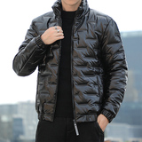 冬季男士新款外套立领潮流休闲亮面棉衣短款PU皮棉袄6015-P40，男装棉衣，星座1403B