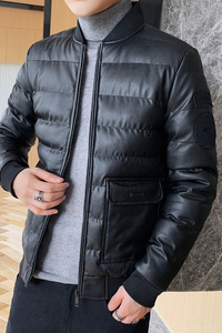冬季男士棉衣短款外套修身羽绒棉服棒球领加厚PU皮棉衣826-P75图片