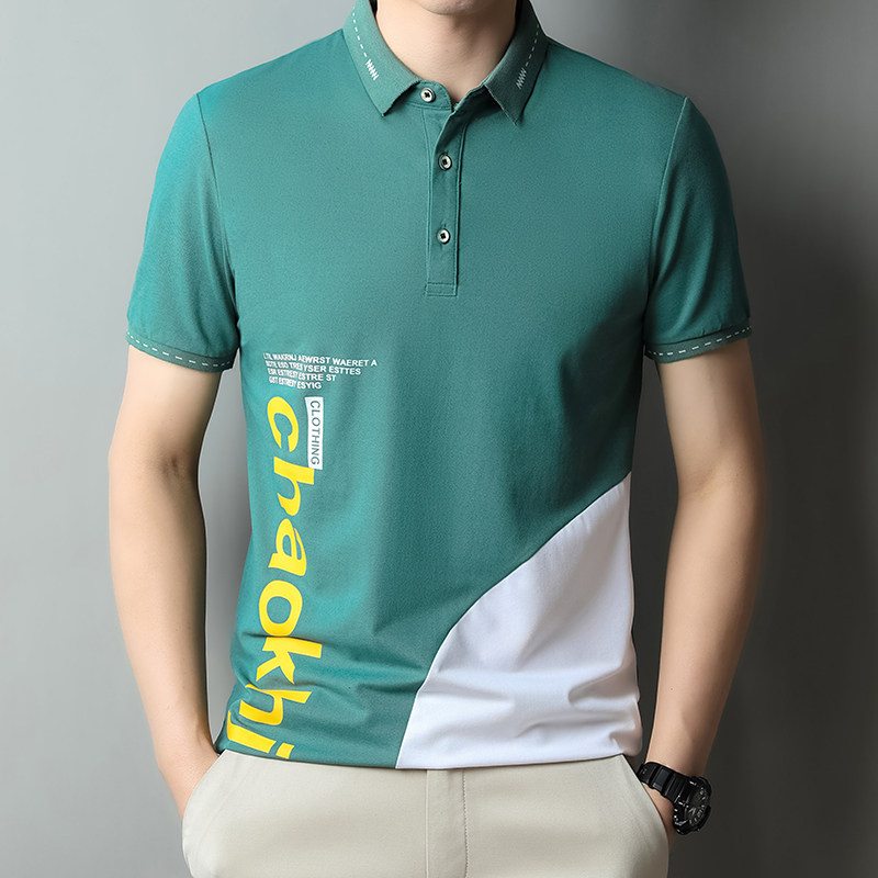 polo衫夏季新款高品质男士翻领T恤商务休闲短袖拼接印花T126-P32,男装Polo衫,星座1403B