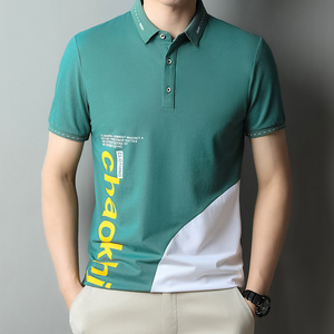 polo衫夏季新款高品质男士翻领T恤商务休闲短袖拼接印花T126-P32图片
