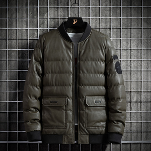 冬季男士棉衣短款外套修身羽绒棉服棒球领加厚PU皮棉衣826-P75图片
