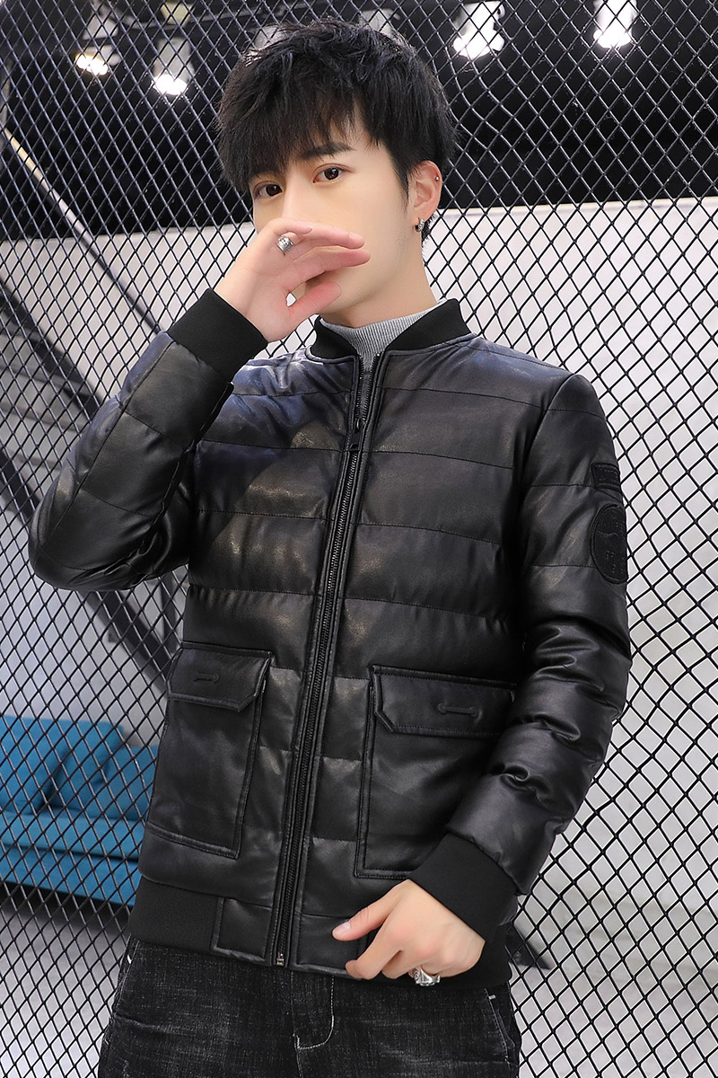 冬季男士棉衣短款外套修身羽绒棉服棒球领加厚PU皮棉衣826-P75,男装棉衣,星座1403B